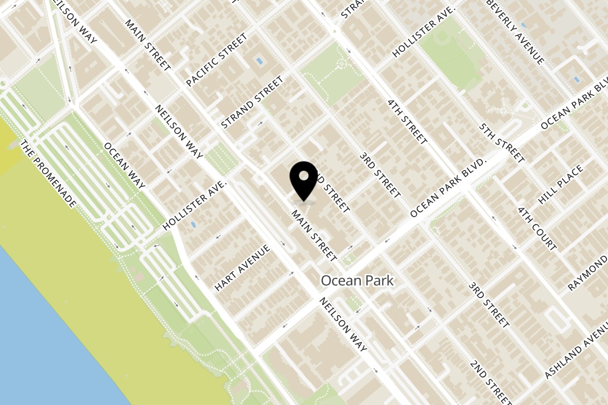 Map showing the location of Edgemar Restaurant + Lounge on 2435 Main St in Santa Monica